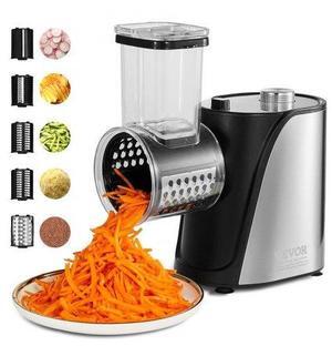 VEVOR Electric Cheese Grater Salad Maker, 250W Salad Shooter, Electric Vegetable Slicer Shredder Chopper for Fruits with 5 Attachments, Stainless Steel Food Cutter for Vegetables, and Cheeses