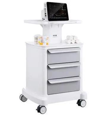 VEVOR  4 Tiers Lab Carts Mobile Medical Cart with 3 Drawers & 1 Top Tray White, Trolley Storage Cart with ABS Material, Lab Rolling Cart with 4 Silent Wheels for Lab, Clinic, Hospital, Salon, Office