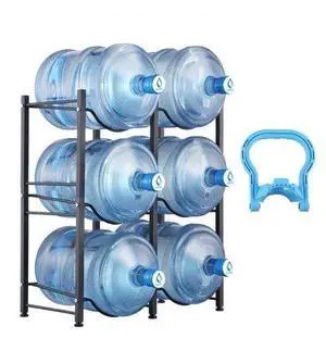 VEVOR  3 Tiers Water Jug Holder Double Row Water Bottle Rack for 6 Bottles Storage Detachable Heavy Duty Water Jug Organizer Stand for Home Office Kitchen Black, Detachable Water Storage Shelf Organi