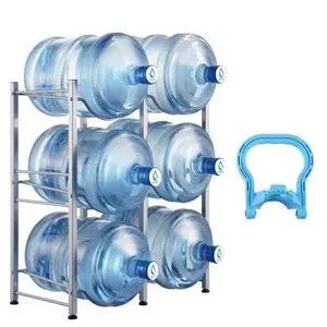 VEVOR  3 Tiers Water Jug Holder Double Row Water Bottle Rack for 6 Bottles Silver, Heavy Duty Water Dispenser Rack with 6 Slots for Gallon Jugs, Detachable Water Storage Shelf Organizer for Home Livi
