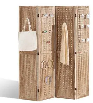 VEVOR  Wood Room Divider, 4 Panel Wood Folding Privacy Screen, 66.9 Inches Tall Indoor Carved Partition Divider, Portable Decoration Screen, for Room Separation, Home, Office, Restaurant & Bedroom