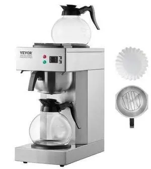VEVOR 12 Cups Commercial Drip Coffee Maker with 2 Glass Carafes and 2 Warmers Office
