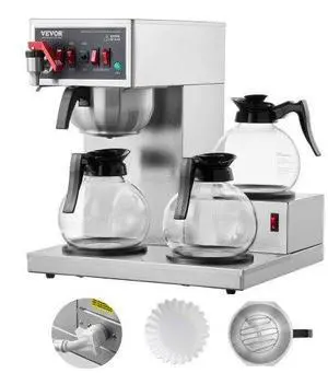VEVOR 12 Cups Commercial Drip Coffee Maker with 3 Glass Carafes and 3 Warmers Office