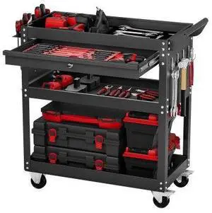 VEVOR  4-Tier Tool Cart on Wheels 350 lb Rolling Work Cart with Drawer & Pegboard