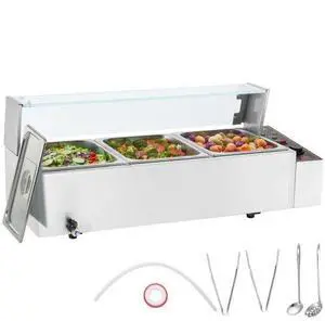 VEVOR  Commercial Electric Food Warmer Countertop Buffet 3*8Qt with Glass Shield