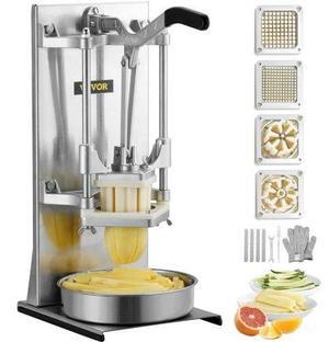 VEVOR Commercial French Fry Cutter with 4 Replacement Blades, 1/4 and 3/8 Blade Easy Dicer Chopper, 6-wedge Slicer and 6-wedge Apple Corer, Lemon Potato Cutter for French Fries with Extended Handle