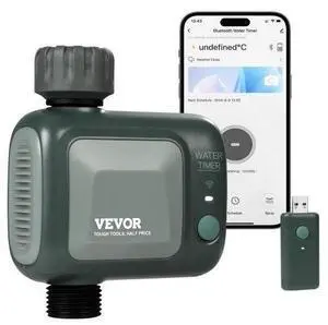 VEVOR  WiFi Sprinkler Timer, Single Outlet, Smart Hose Faucet Water Timer with Brass Inlet, APP Control via 2.4Ghz WiFi or Bluetooth, Voice Control with Alexa Google Assistant, IPX6 for Yard Watering