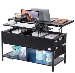 VEVOR  Lift Up Coffee Table, 39.4 in Rectangle Coffee Table with Storage Drawers, Coffee Table with Charging Station & USB & LED Light, Hidden Compartments and Open Shelf for Living Room, Home, Offic