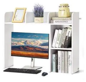 VEVOR Desktop Bookshelf White Desktop Storage Organizer 2-Tier for Office & Home