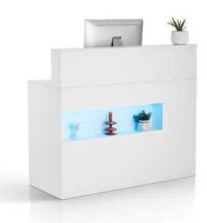 VEVOR Reception Desk Rectangular Front Counter Table 47.24 in White Office Table