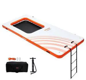 VEVOR  Inflatable Floating Dock, 15x6.5FT Inflatable Dock Platform with 4*6FT Trampoline Mesh Pool, Non-Slip Floating Platform Water Mat with Portable Bag & Detachable Ladder for Pool Beach Relaxation