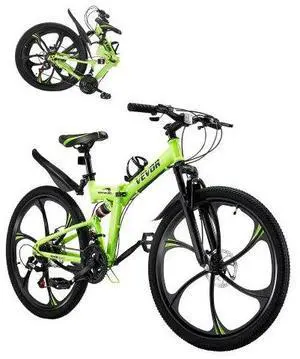 VEVOR 26" Folding Mountain Bike MTB Bicycle 21 Speed Full Suspension Dual Disc Brakes