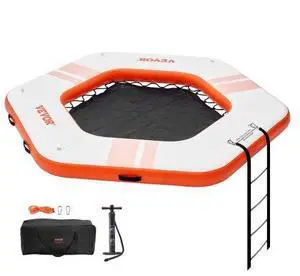 VEVOR  Inflatable Floating Dock, ø8.5FT Inflatable Dock Platform with ø5FT Trampoline Mesh Pool, Non-Slip Floating Platform Water Mat with Portable Bag & Detachable Ladder for Pool Beach Relaxation