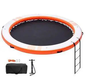 VEVOR  Inflatable Floating Dock, ø8FT Inflatable Dock Platform with ø5FT Trampoline Mesh Pool, Non-Slip Floating Platform Water Mat with Portable Bag & Detachable Ladder for Pool Beach Relaxation