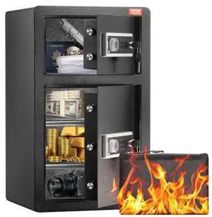 VEVOR  Double Door 4.5 cu.ft Safe Box with Key Lock Password Fireproof Bag Black,organize cash, passports, jewelry, gold, watches and documents