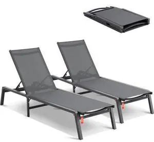 VEVOR  Chaise Lounge Chair Outdoor Patio Lounge Chair Adjustable 5-Position 2 pcs
