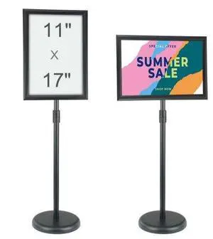 VEVOR Pedestal Sign Holder, 11 x 17 Inch Vertical and Horizontal Adjustable Poster Stand, Heavy-Duty Floor Standing Sign Holder with Round Base for Display, Advertisement, and Outdoor, Black