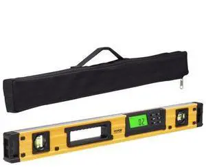 VEVOR Magnetic Torpedo Level, 600mm, LED Backlit Screen Mechanical Bubble Vials Ruler for 0-360 Degree, Gravity Sensor Aluminum Alloy Leveler Tool w/ Viewing Window, Shock-Resistant for Plumbing, Wood