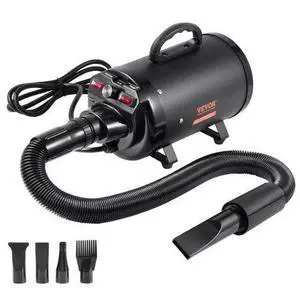 VEVOR Dog Dryer, 2800W/4.3HP Dog Blow Dryer, Pet Grooming Dryer with Adjustable Speed and Temperature Control, Pet Hair Dryer with 4 Nozzles and Extendable Hose, Black