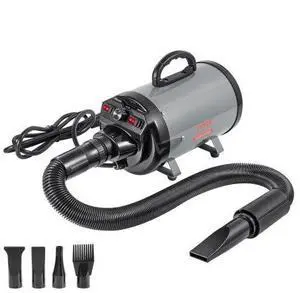 VEVOR Dog Dryer, 2800W/4.3HP Dog Blow Dryer, Pet Grooming Dryer with Adjustable Speed and Temperature Control, Pet Hair Dryer with 4 Nozzles and Extendable Hose, Grey and Black