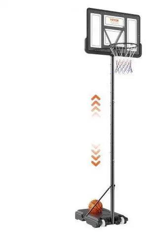 VEVOR Basketball Hoop, 4-10 ft Adjustable Height Portable Backboard System, 44 inch Basketball Hoop & Goal, Kids & Adults Basketball Set with Wheels, Stand, and Fillable Base, for Outdoor/Indoor