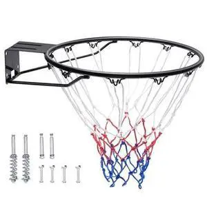 VEVOR Basketball Rim, Wall Door Mounted Basketball Hoop, Heavy Duty Q235 Basketball Flex Rim Goal Replacement with Net and Double Spring, Standard 18" Indoor Outdoor Hanging Hoop for Kids Adults