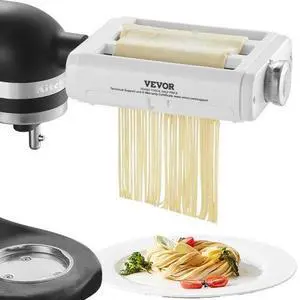 VEVOR Pasta Attachment for KitchenAid Stand Mixer, 3-IN-1 Stainless Steel Pasta Roller Cutter Set Including Pasta Sheet Roller, Spaghetti and Fettuccine Cutter, 8 Adjustable Thickness Knob Pasta Maker