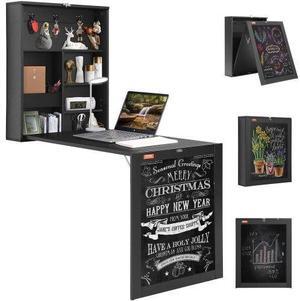 VEVOR Wall Mounted Desk, Fold out Convertible Desk, Multi-Function Folding Wall Table with Chalkboard for Home Office, Space Saving Computer Desk with Storage Area