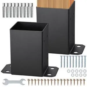VEVOR 4x4 Post Base 2 Pcs, Inner Size 3.6"x3.6" Post Base Brackets, Heavy Duty Powder-Coated Post Anchor Matte Black Wood Post Brackets for Pavilion Deck Railing Support Deck Base Plate