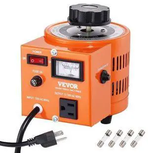 VEVOR 500VA Auto Variable Voltage Transformer, 3.84 Amp, 110V Input 0-130V Output AC Voltage Regulator Power Supply, with 4 Extra Fuses Thermal Control Switch for Home Industrial Office