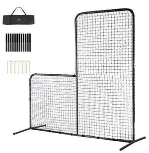 VEVOR L Screen Baseball for Batting Cage, 7x7 ft Baseball Softball Safety Screen, Body Protector Portable Batting Screen with Carry Bag & Ground Stakes, Heavy Duty Pitching Net for Pitchers Protection