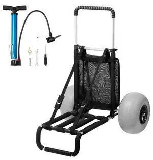 VEVOR Beach Dolly with Big Wheels for Sand, 29.9" x 15.4" Cargo Deck, w/ 12" Balloon Wheels, 165LBS Loading Capacity Folding Sand Cart & 27" to 44.7" Adjustable Height, Heavy Duty Cart for Beach