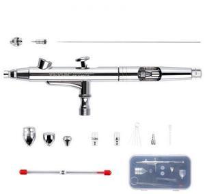 VEVOR Airbrush Gun, Dual Action Gravity Feed with 0.3 mm and 0.5 mm Nozzles, Airbrush Kit with 2/7/12ml Copper Cups and Cleaning Accessories, Ideal for Painting Models, Desserts, Cakes, and Nail Art
