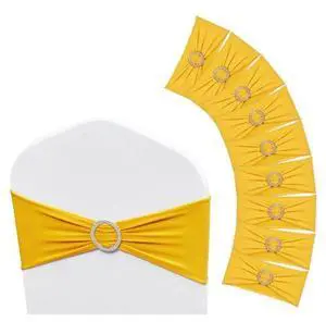 VEVOR Stretch Spandex Chair Sashes, Chair Slipcover and Stretch Chair Sash with Round Buckle, Elastic Chair Bands, Fitting Wedding, Holiday, Banquet, Party Chair Decoration (100 PCS Golden Yellow)