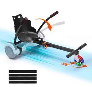 VEVOR Hoverboard Seat Attachment, for 6.5" 8" 8.5" 10" Hoverboards, with LED Lights, Grips Control, Adjustable Frame Length and 220 LBS Load Capacity, Hover Board Go Karts Accessory, for Kids Adults
