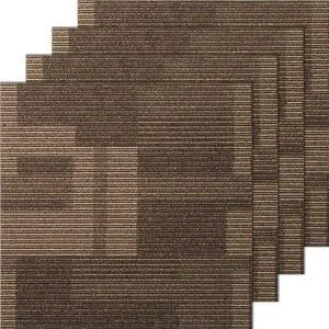 VEVOR Carpet Tiles Reusable, 24"x 24"Carpet Squares With Padding Attached, Soft Padded Carpet Tiles, Easy Install DIY for Bedroom Living Room (24Tiles, Mixed Brown)