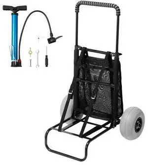 VEVOR Beach Dolly with Big Wheels for Sand, 20.1" x 14.6" Cargo Deck, w/ 9" Balloon Wheels, 165LBS Loading Capacity Folding Sand Cart & 27.2" to 44.9" Adjustable Height, Heavy Duty Cart for Beach