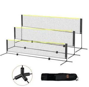 VEVOR Badminton Net, Height Adjustable Volleyball Net, 14ft Wide Foldable Pickleball Net, Portable Easy Setup Tennis Net Set with Poles, Stand and Carry Bag, for Kids Backyard Game Indoor Outdoor Use