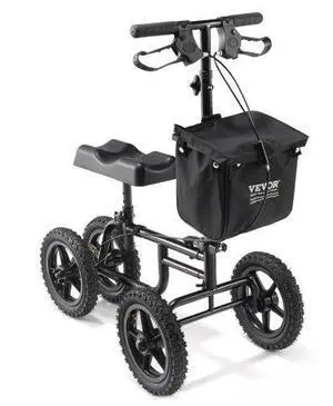 VEVOR Folding Knee Scooter, Carbon Steel Steerable Knee Walker with Height-Adjustable Handlebar & Knee Pad, 12" All-Terrain Wheel, Dual Brakes, Leg Recovery Scooter for Injured Ankle Foot Knee, 350LBS