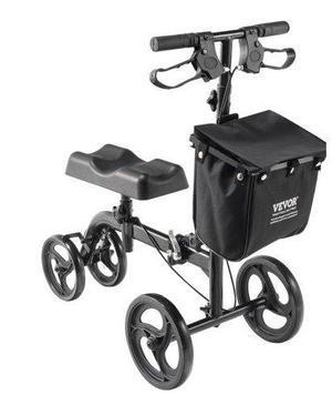 VEVOR Folding Knee Scooter, Carbon Steel Steerable Knee Walker with Height-Adjustable Handlebar & Knee Pad, All-Terrain Solid Wheels, Dual Brakes, Leg Recovery Scooter for Broken Ankle Foot Injuries