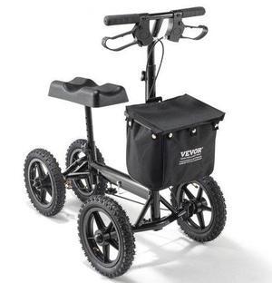 VEVOR Folding Knee Scooter, Aluminum Steerable Knee Walker with Height-Adjustable Handlebar & Knee Pad, 12" All-Terrain Wheels, Dual Brakes, Leg Recovery Scooter for Broken Ankle Foot Injuries, 350LBS