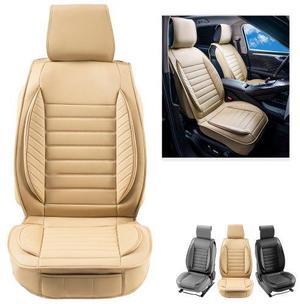 VEVOR Seat Covers, Universal Car Seat Covers Front Seats, 2pcs Faux Leather Seat Cover, Semi-enclosed Design, Detachable Headrest and Airbag Compatible, for Most Cars SUVs and Trucks Beige