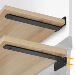 VEVOR Shelf Bracket, 12L x 4W x 1.6H 6 Pcs, Heavy Duty Floating Shelf Brackets, Brackets for Shelves, 5mm Thick Matte Black L Shelf Bracket,Steel Shelving Brackets with 160 lbs Load Capacity