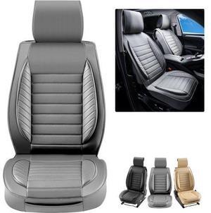 VEVOR Seat Covers, Universal Car Seat Covers Front Seats, 2pcs Faux Leather Seat Cover, Semi-enclosed Design, Detachable Headrest and Airbag Compatible, for Most Cars SUVs and Trucks Gray