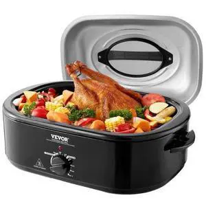 VEVOR Electric Roaster Oven, 24 QT Turkey Roaster Oven with Self-Basting Lid, 1450W Roaster Oven with Defrost & Warm Function, Adjustable Temp, Removable Pan & Rack, Fits Turkeys Up to 28LBS, Black