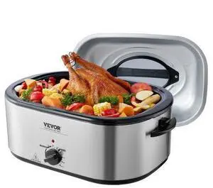 VEVOR Electric Roaster Oven, 24 QT Turkey Roaster Oven with Self-Basting Lid, 1450W Roaster Oven with Defrost & Warm Function, Adjustable Temp, Removable Pan & Rack, Fits Turkeys Up to 28LBS, Silver