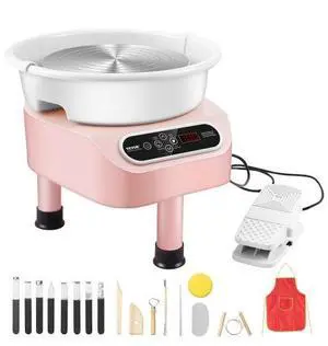 VEVOR Pottery Wheel, 350W Electric Wheel for Pottery with Foot Pedal and LCD Touch Screen,10 inch Pottery Forming Machine,  Direct Drive Ceramic Wheel with 3 Support Legs for DIY Art Craft, Pink