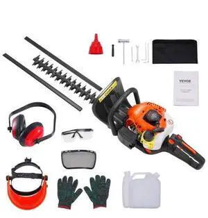 VEVOR 23.2-inch 26CC 2 Cycle Gas Hedge Trimmer, Gas Powered Handheld Hedge Trimmer with Dual Sided Dual Action Blade, 180° Adjustable Trimmer Head, Suitable for Trimming Shrubs, Low Bushes