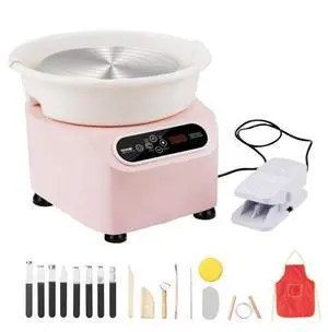 VEVOR Pottery Wheel, 11 inch Pottery Forming Machine, 350W Electric Wheel for Pottery with Foot Pedal and LCD Touch Screen, Direct Drive Ceramic Wheel with Shaping Tools for DIY Art Craft, Pink