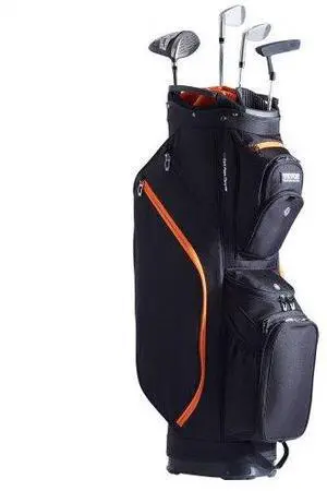 VEVOR Golf Cart Bag with 14 Way Organizer Divider Top, 36 13 Pockets Premium Cart Bag, Durable Golf Bags with Handles & Dust Cover & Detachable Straps for Men & Women, Black & Orange